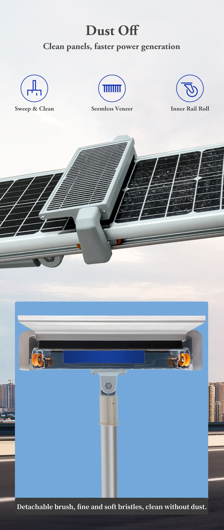 High quality  automatic cleaning self-cleaning solar street light